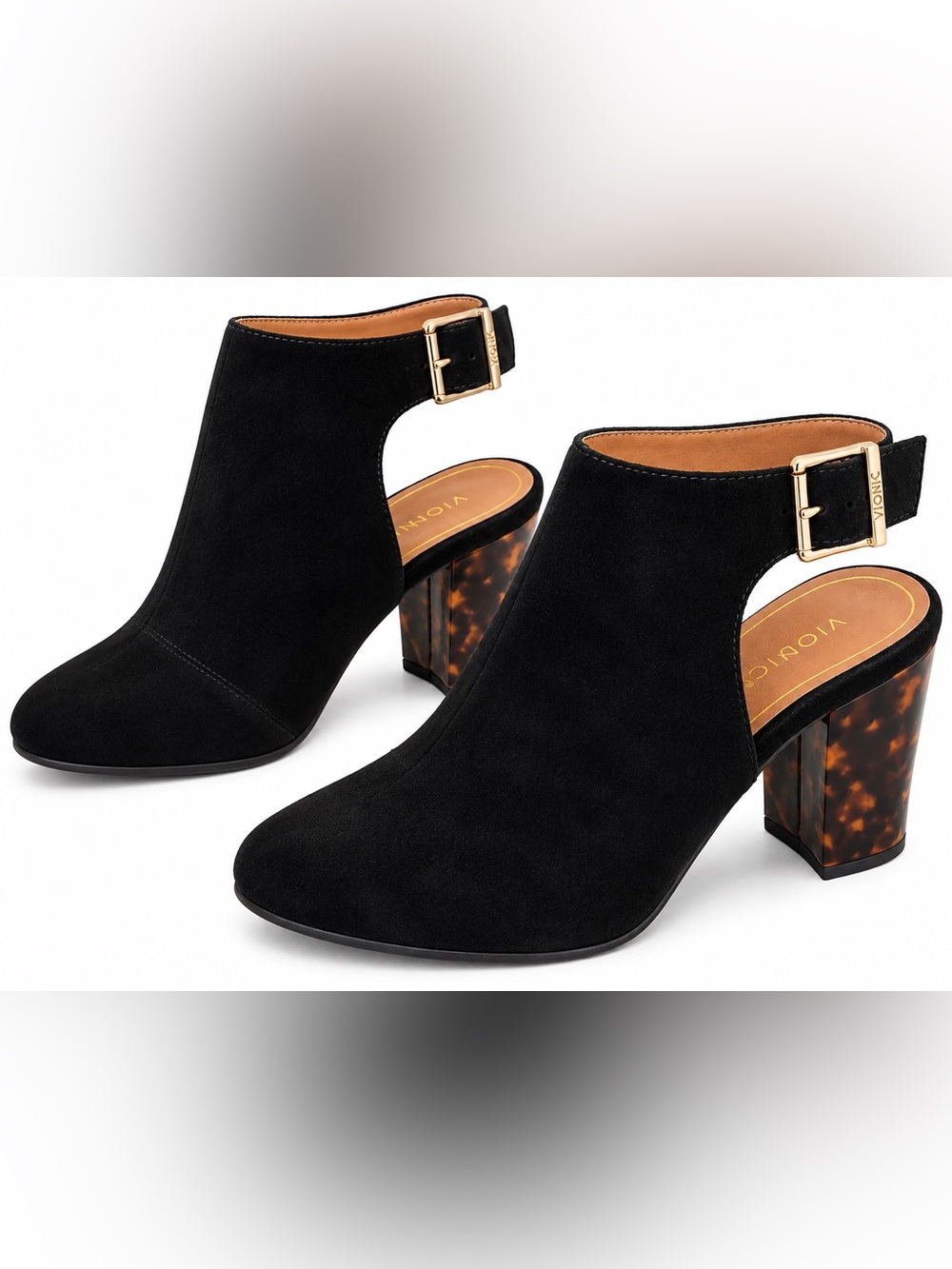 Vionic Perk Lacey Tortoise Black Suede Booties Size 10 Wide NIB